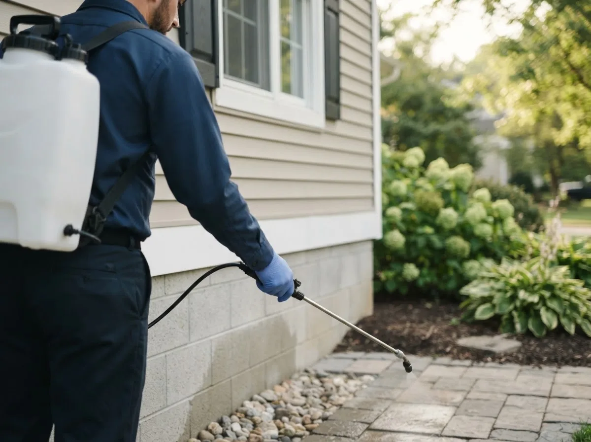 Pest control technician inspecting a home in Norman, OK